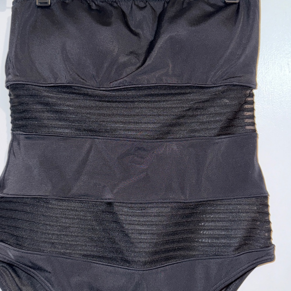 Victorias Secret size small black one piece bathing suit mesh stripes